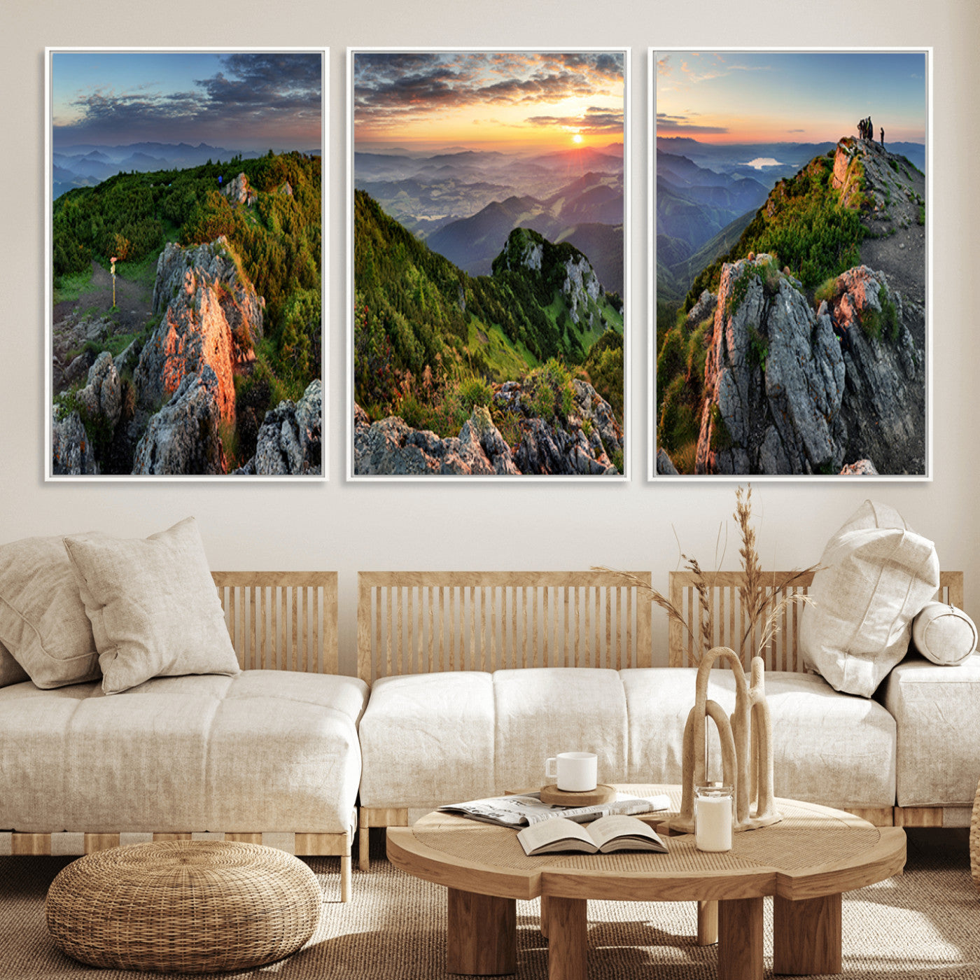 MGV-FC-60X30-3P - Mountain Sunset Panoramic Canvas Print – Scenic Wilderness Landscape, Majestic Summit , Multi-Panel
