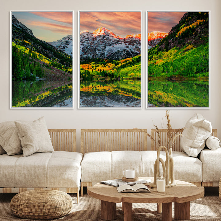 Maroon Bells Lake Wall Art Canvas Print – Majestic Colorado Mountain Landscape, Autumn Reflection, Multi-Panel Framed Artwork for Home, Office Decor