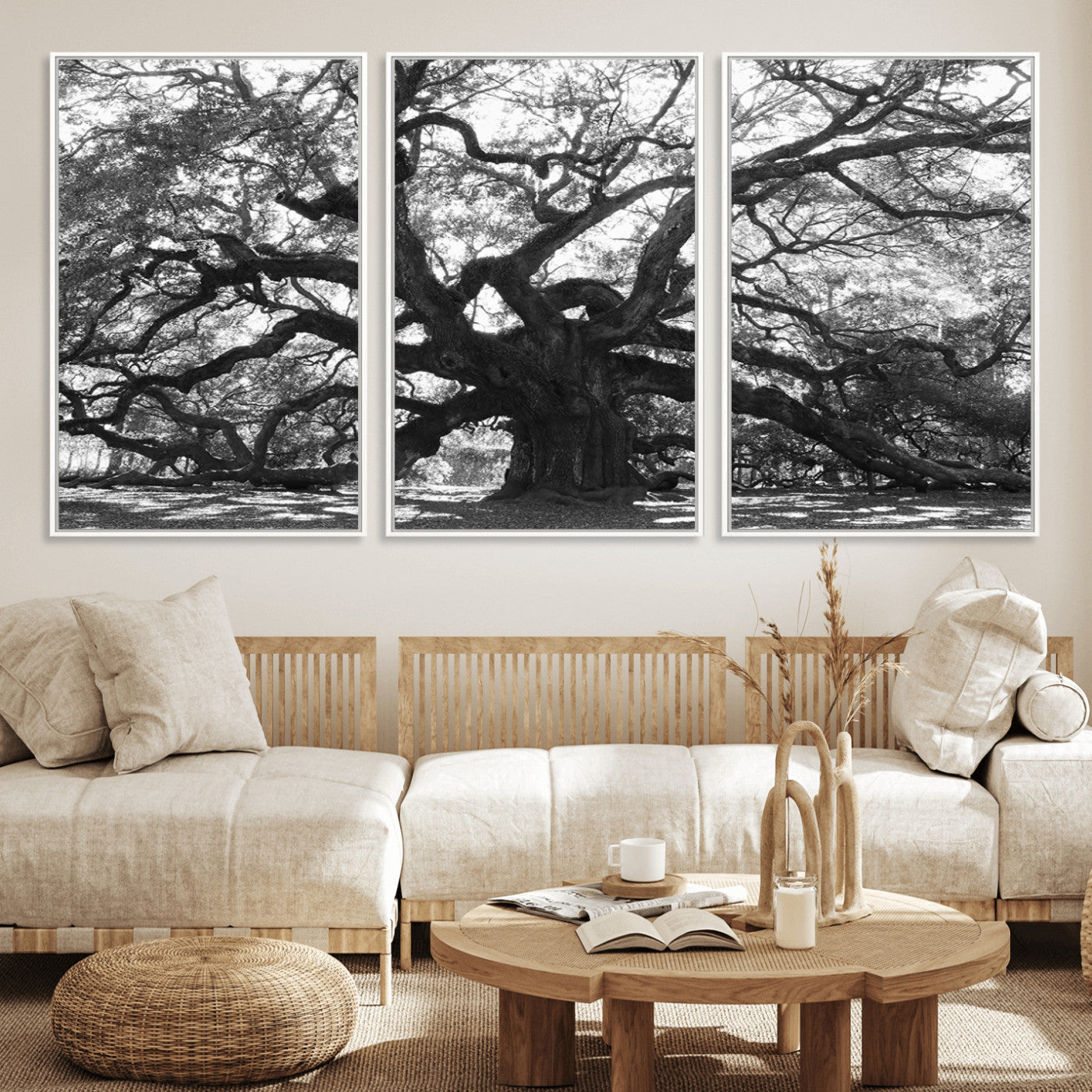 MGV-FC-60X30-3P - Ancient Oak Wall Art Canvas Print, Framed Twisted Branches Art Picture Print, Gnarled Tree Perfect Moody Nature Decor Artwork