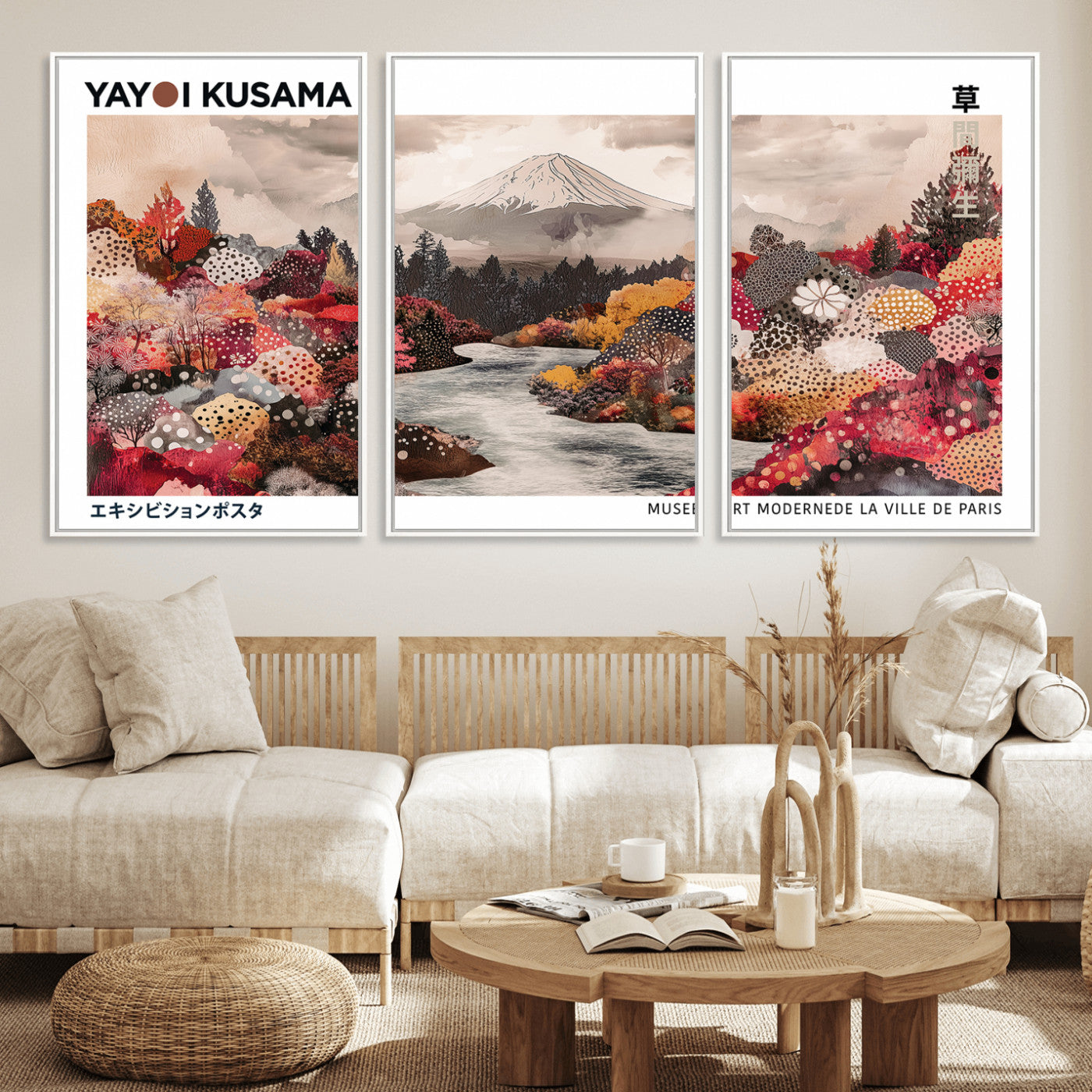 MGV-FC-60X30-3P - Yayoi Kusama Wall Art Canvas Print, Framed Large Abstract Art Picture Print, Kusama Polka Dot Perfect Minimalist Decor Artwork