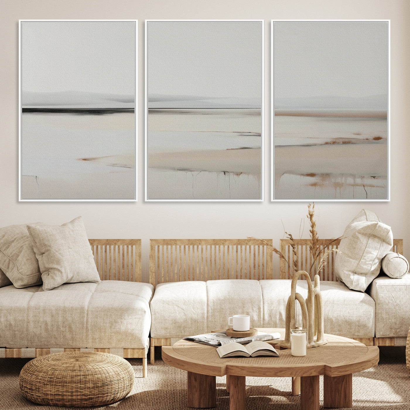 89410095-MGV-CV-36X24-Minimalist Landscape Wall Art Canvas Print, Framed Soft Horizon Art Picture Print, Abstract Seascape Perfect Minimalist Earthy Decor, Framed