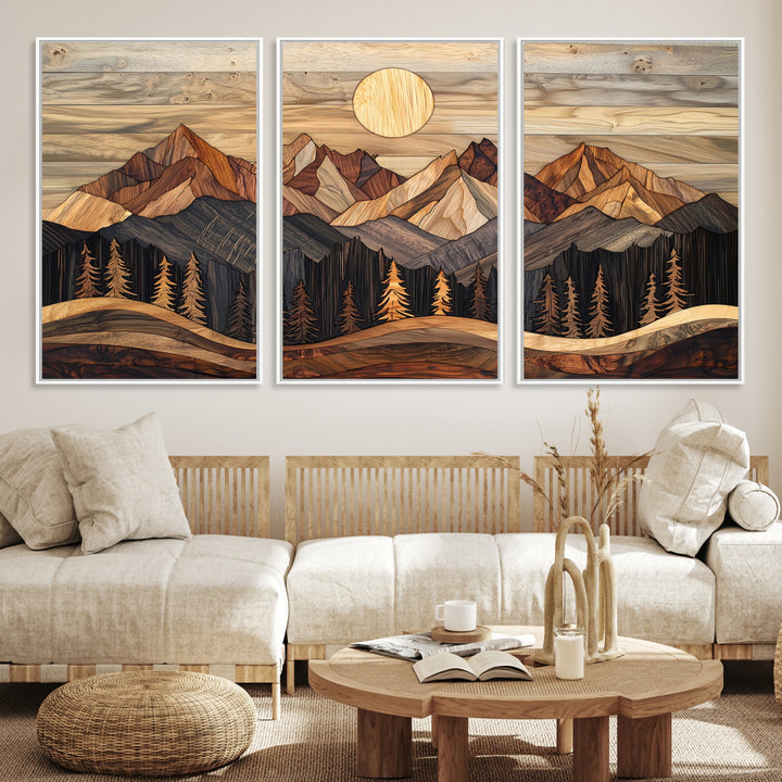 50100230-MGV-CV-36X24-Wood Mountain Wall Art Canvas Print, Framed Boho Wood Art Print, Abstract Woodland Farmhouse Decor