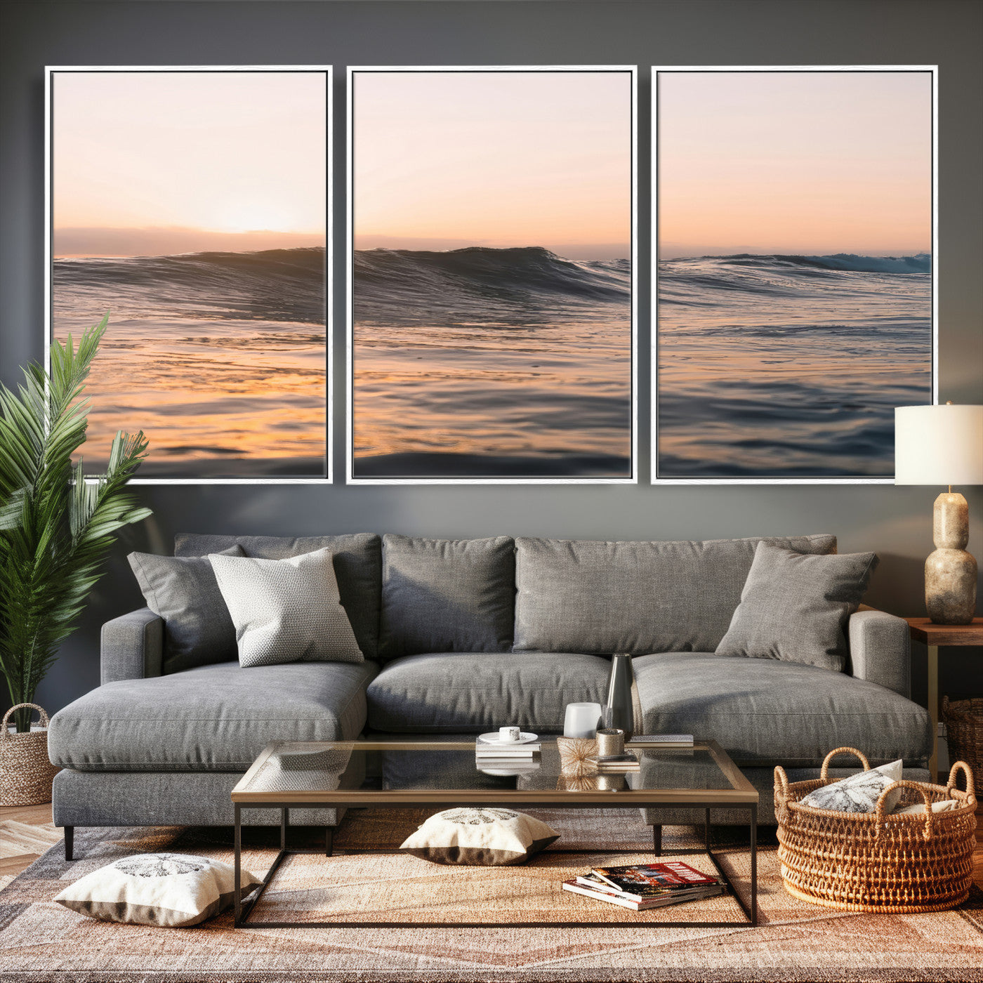 46299358-MGV-CV-36X24 - Golden Sunset Ocean Wall Art – Tranquil Waves & Peaceful Horizon Canvas Print, Soft Light and Evening Glow for Serene Beach, Home or Nature Decor