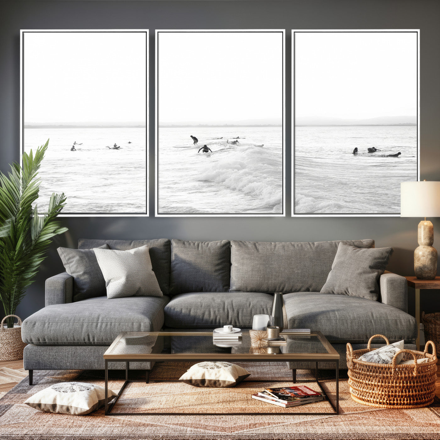 33449548-MGV-CV-36X24 - Surf Crowd Motion Wall Art – Active Surfers & Ocean Waves Canvas Print, Dynamic Water and Coastal Horizon for Living Room or Sea Adventure Decor
