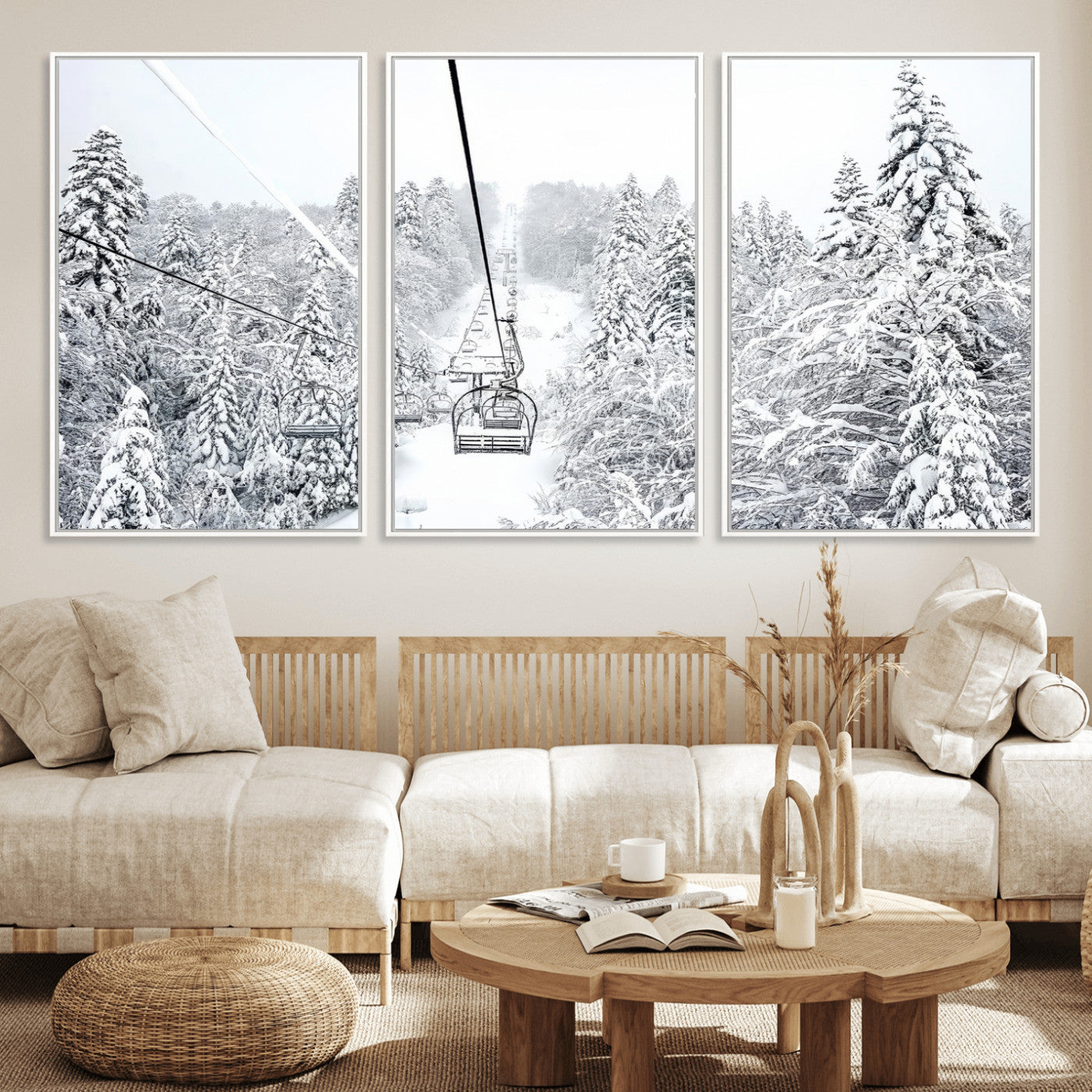 MGV-FC-60X30-3P - Winter Snow Ski Lift Wall Art Canvas Print Winter Trees Print