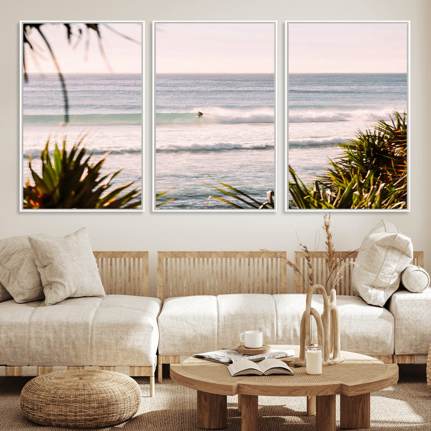 MGV-FC-60X30-3P - Ocean Surfer Wall Art Canvas Print, Framed Coastal Surf Art Picture Print, Tropical Beach Perfect Tropical Coastal Decor Artwork
