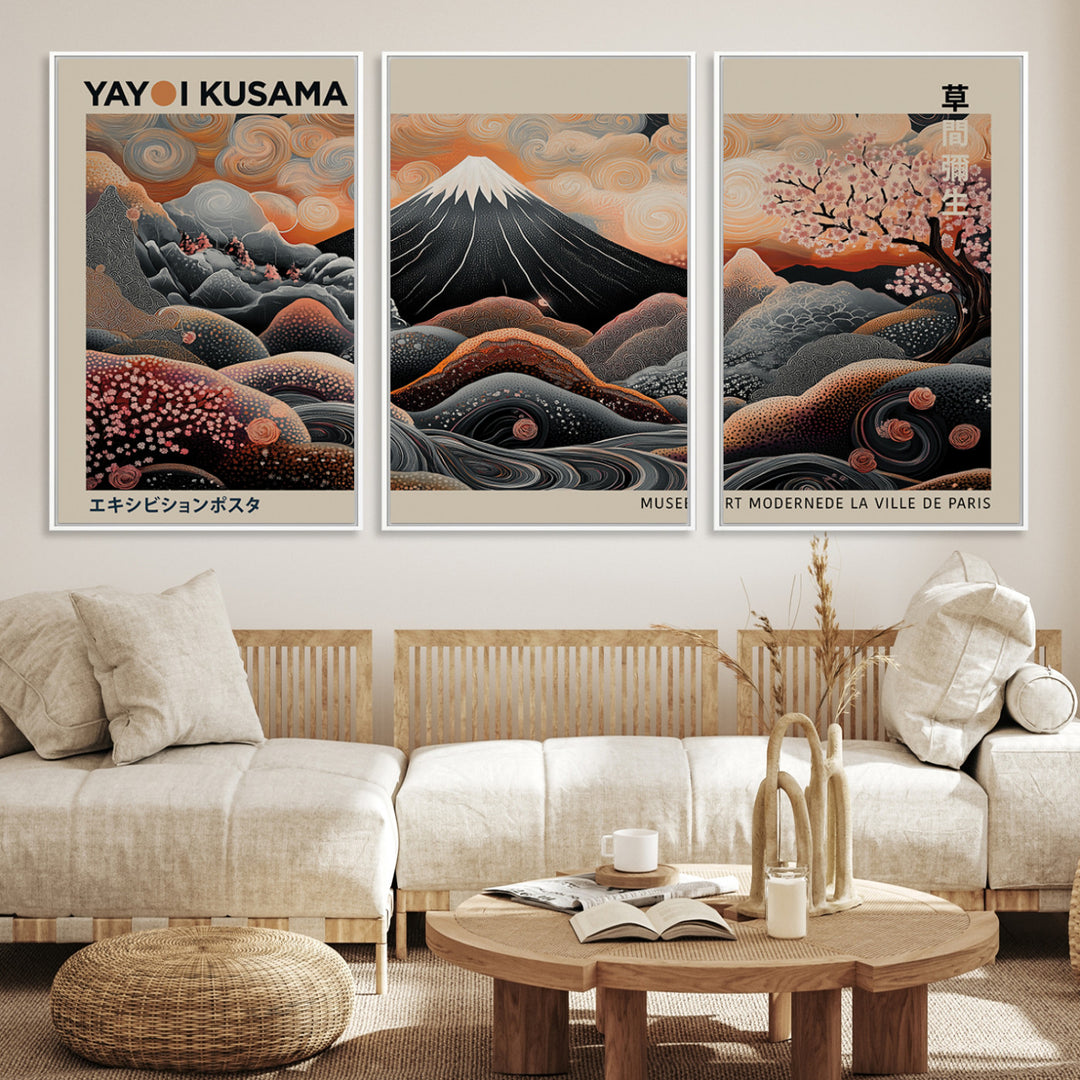 Modern Japanese Wall Art Print Yayoi Kusama Canvas Wall Art Abstract Mount Fuji Canvas Print Japanese Landscape Art Printing