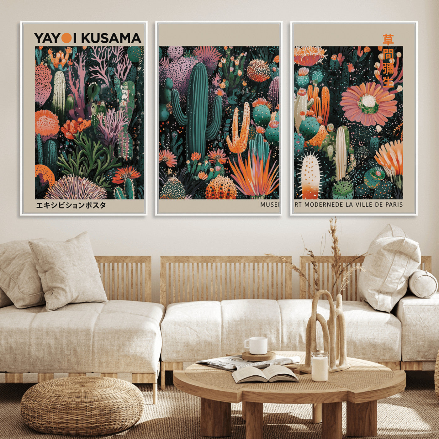 MGV-FC-60X30-3P - Yayoi Kusama Art Print, Yayoi Kusama Canvas Wall Art, Abstract Mount Fuji Canvas Print, Japanese