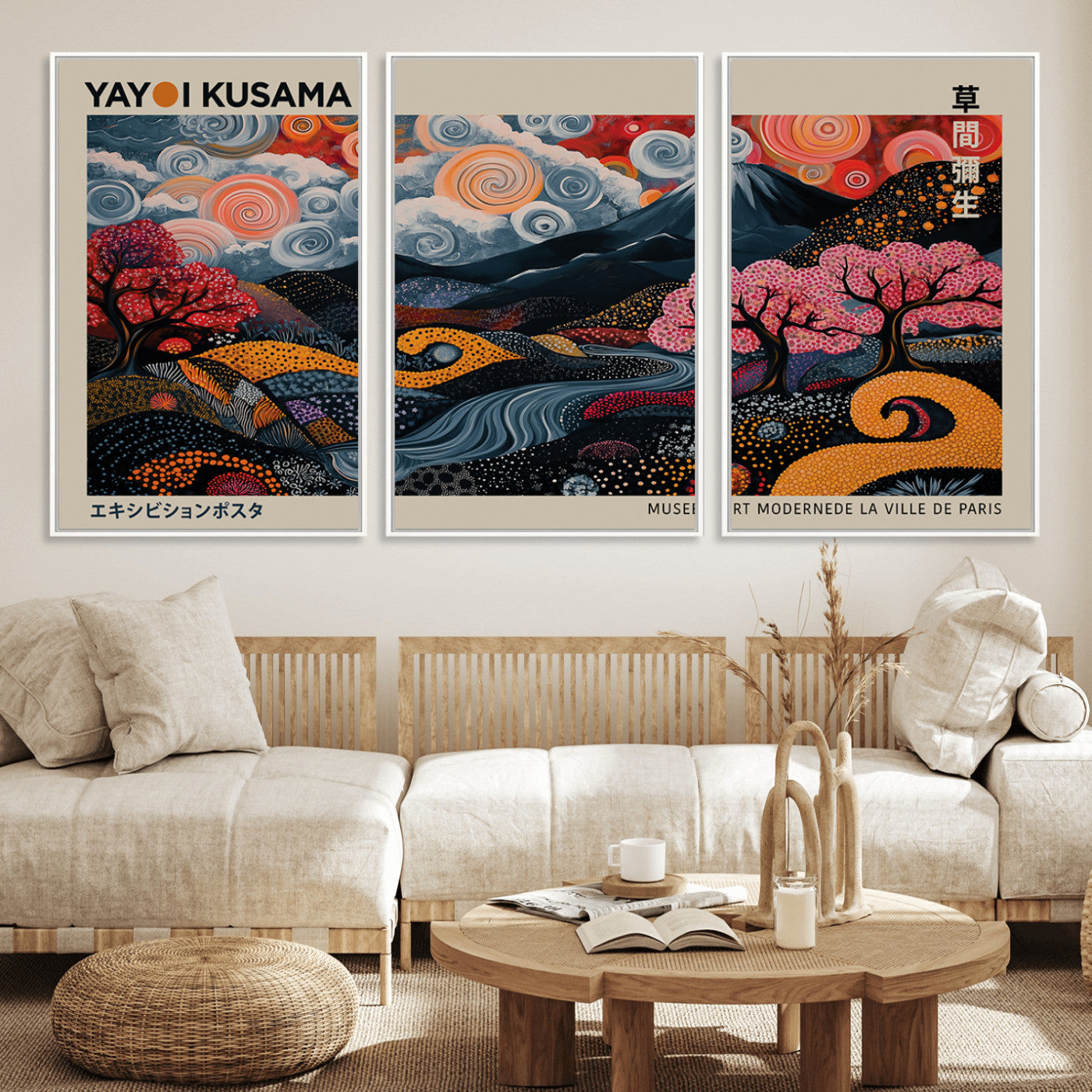 MGV-FC-60X30-3P - Modern Japanese Wall Art Print Yayoi Kusama Canvas