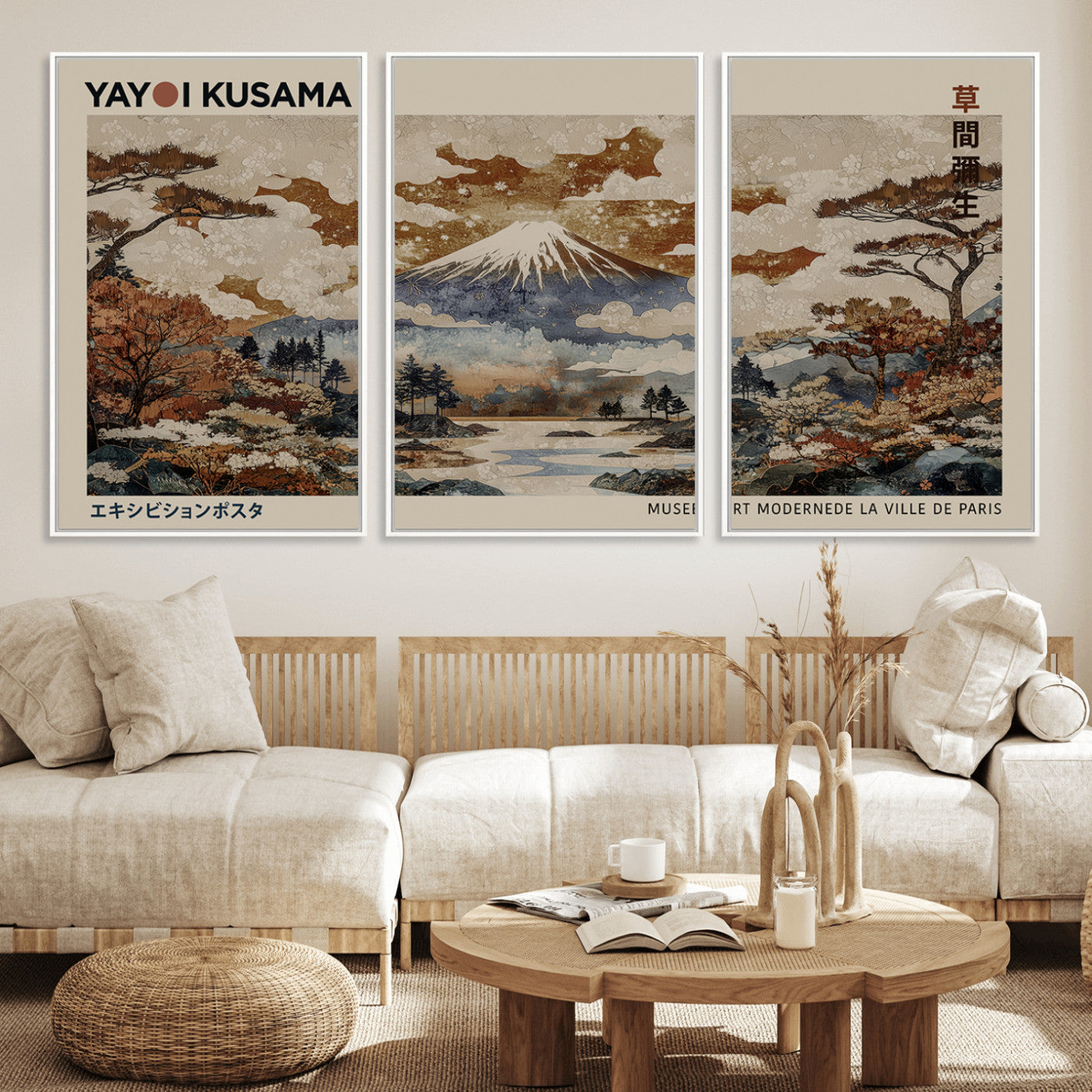 MGV-FC-60X30-3P - Yayoi Wall Art: Transform Your Space, Modern Japanese Wall Art Print Yayoi Kusama Canvas Wall Art
