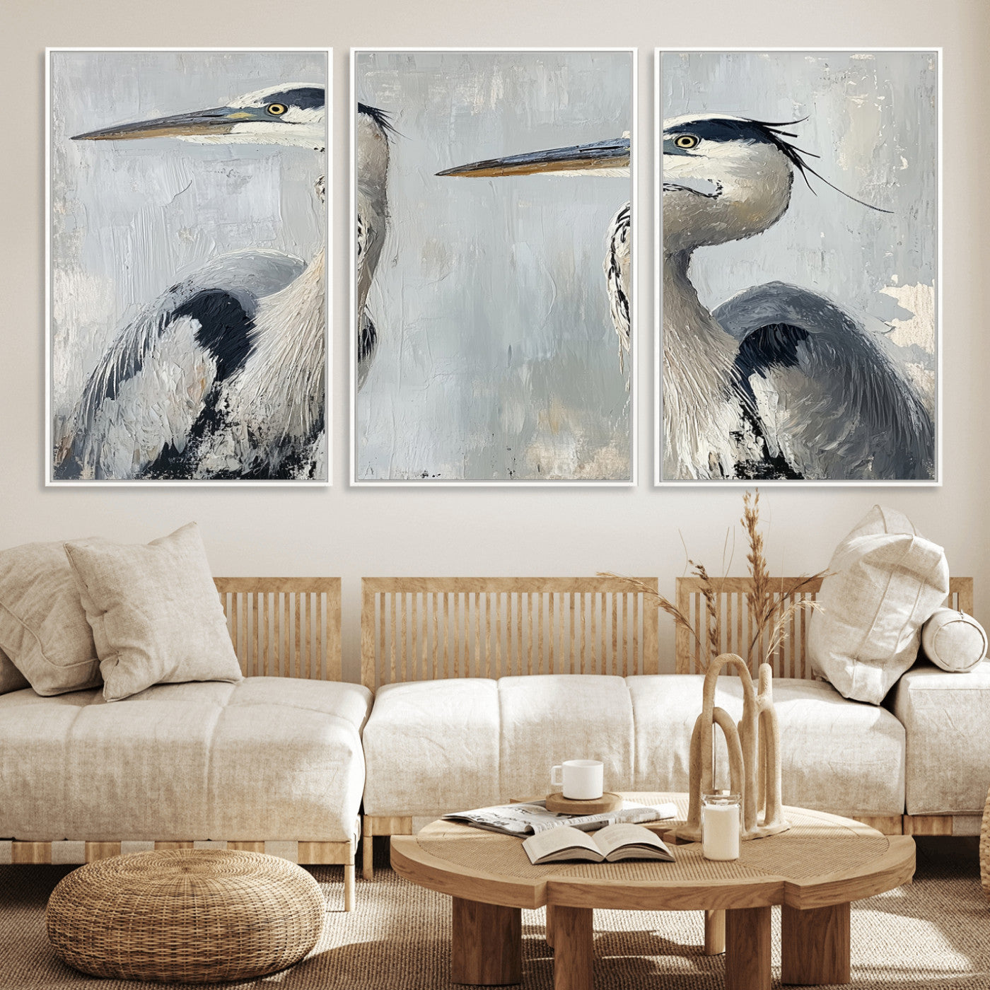 MGV-FC-60X30-3P - Bird Canvas Decor Wall Art Canvas Print, Framed Coastal Bird Pair Art Picture Print, Minimalist Wildlife Wall Perfect Coastal Minimalist Decor Artwork