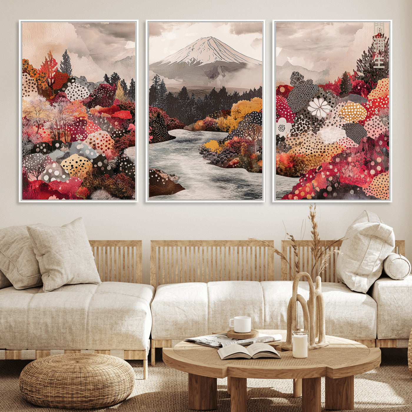 MGV-FC-60X30-3P - Mountain Wall Art Wall Art Canvas Print, Framed Autumn Forest Art Picture Print, Cottagecore Landscape Perfect Cottagecore Boho Decor Artwork