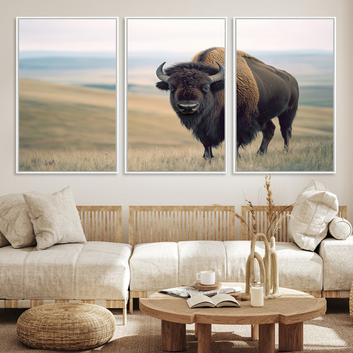Bison Wall Art Wall Art Canvas Print, Buffalo Canvas Print Print, Framed American Bison Decor Art Print, Large Frontier Style Printing Perfect