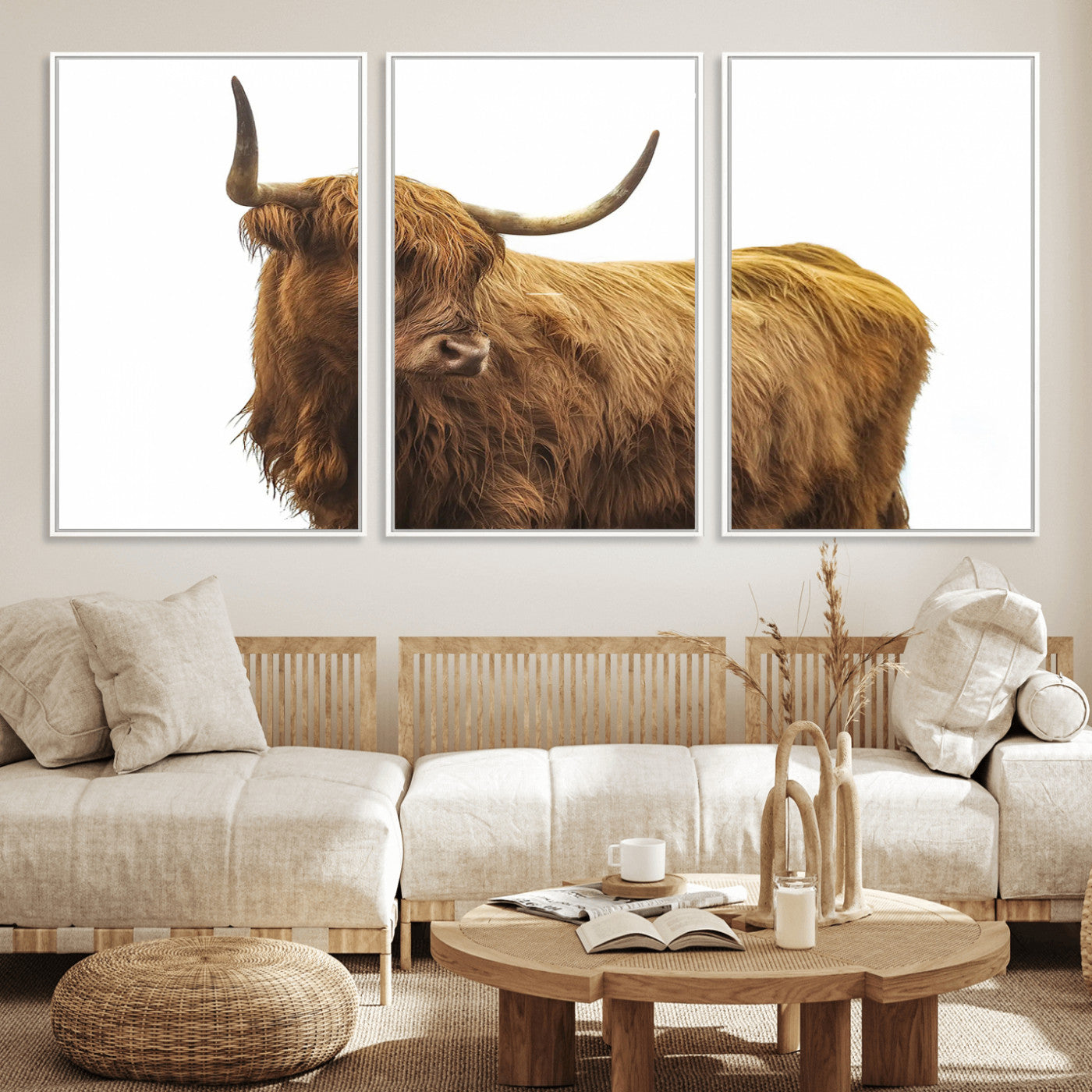 MGV-FC-60X30-3P - Highland Cow Wall Art Canvas Print, Framed Farmhouse Wall Art Art Picture Print, Rustic Animal Decor Perfect Rustic Farmhouse Decor Artwork