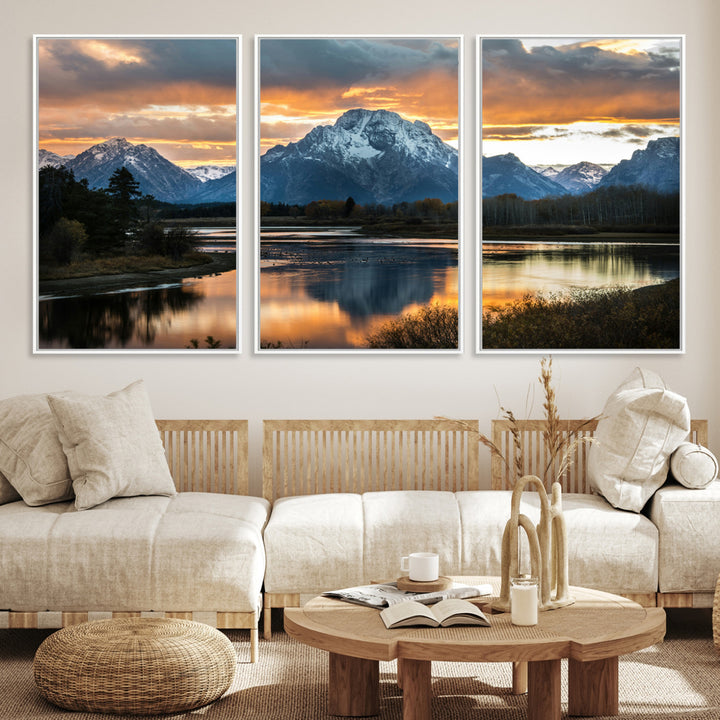 Mountain Sunset Wall Art Canvas Print, Framed Alpine Wilderness Art Picture Print, Golden Hour Perfect Wilderness Decor Artwork