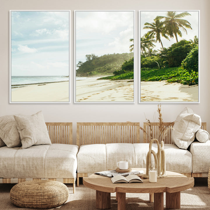 Relaxing Beach Wall Art Canvas Print, Framed Ocean View Art Picture Print, Coastal Serenity Perfect Tropical Coastal Decor Artwork