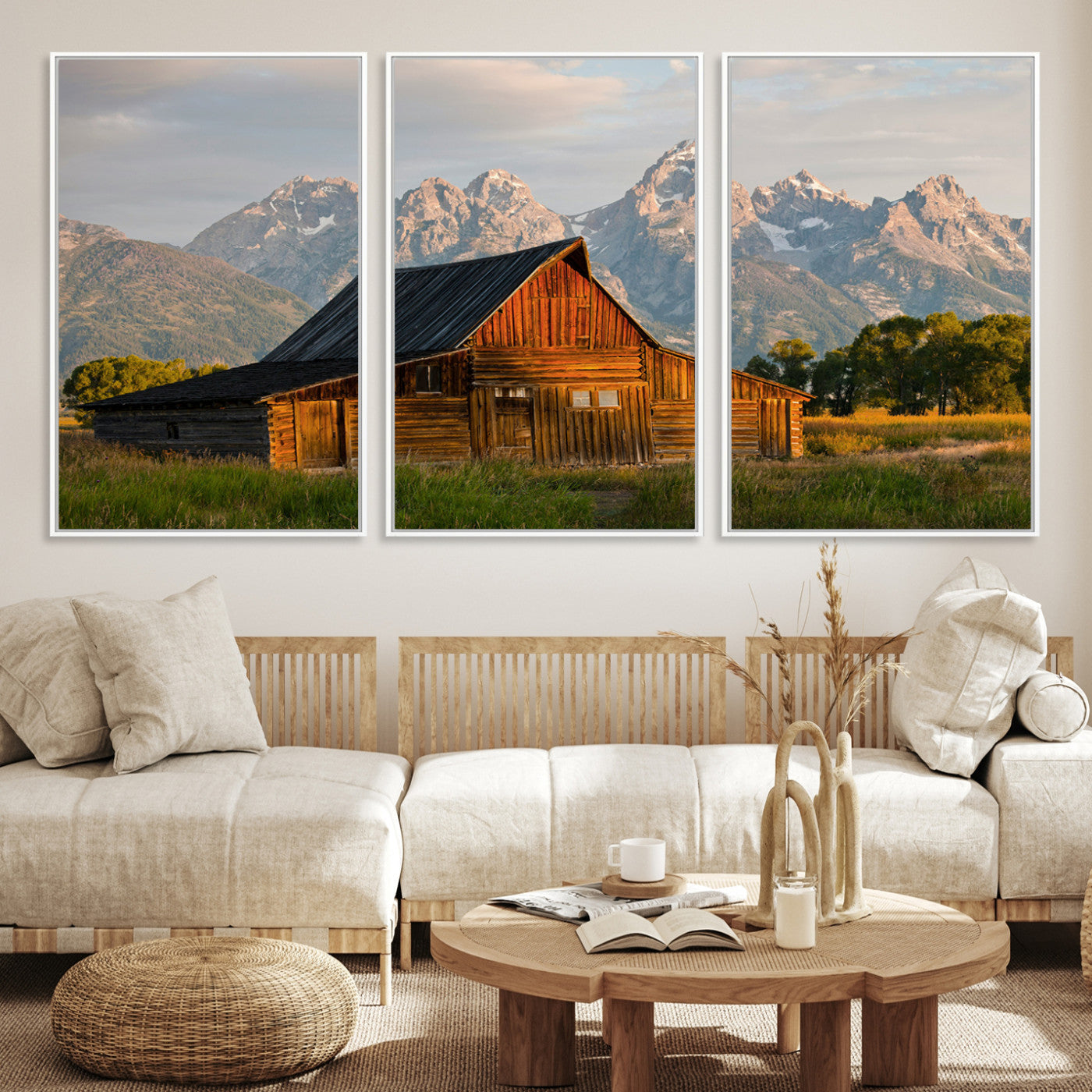 31771014-MGV-CV-36X24-Rustic Barn Wall Art Canvas Print, Framed Western Landscape Art Picture Print, Farmhouse Style Perfect Rustic Farmhouse Decor Artwork