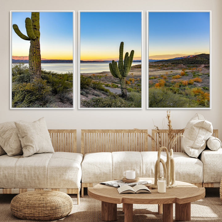 Saguaro Cactus Wall Art Canvas Print, Framed Desert Sunset Art Picture Print, Southwestern Perfect Southwestern Decor Artwork