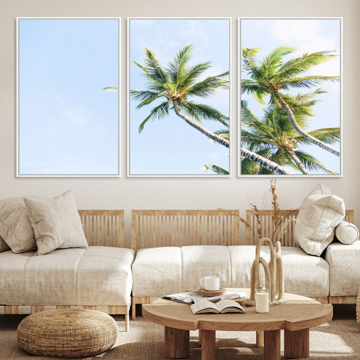 Palm Trees Wall Art Canvas Print, Framed Tropical Art Picture Print, Coastal Perfect Tropical Decor Artwork
