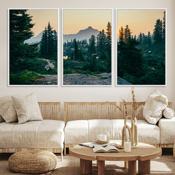 Mountain Wall Art Canvas Print, Framed Forest Serenity Art Picture Print, Mountain Perfect Rustic Decor Artwork