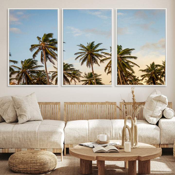 Palms Wall Art Canvas Print, Framed Tropical Art Picture Print, Coastal Perfect Coastal Decor Artwork