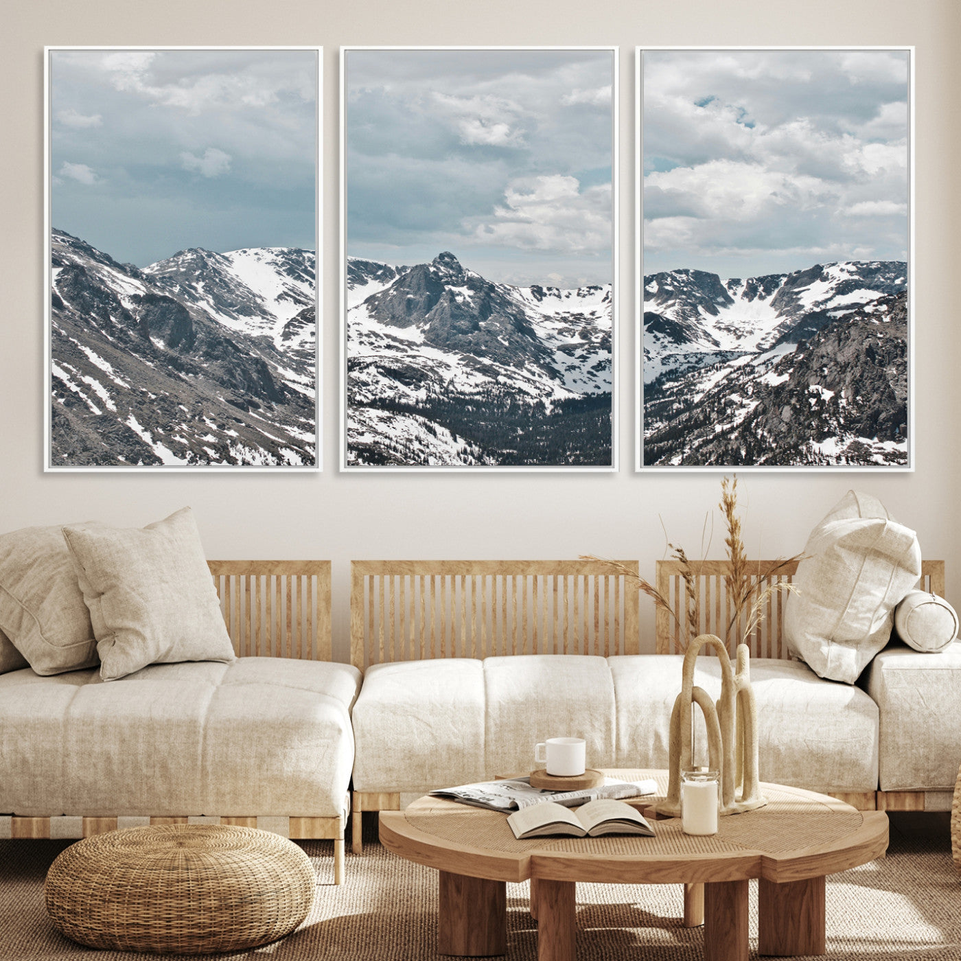 94074619-MGV-CV-36X24-Snowy Peaks Wall Art Canvas Print - Framed Alpine Wilderness Art, Alpine Wall Art Canvas, Mountain Escape Perfect Winter Serenity Decor