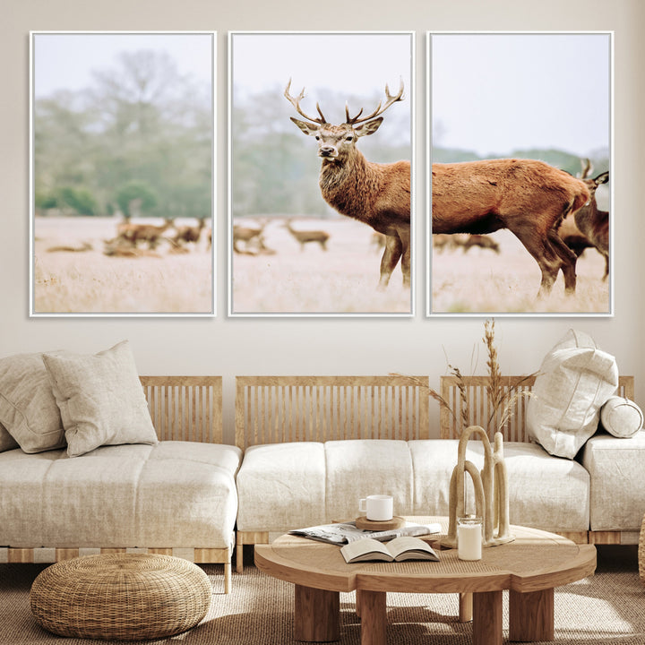 Rustic Nature Print Wall Art Canvas Print, Framed Deer Canvas Wall Art Art Picture Print, Nordic Animal Art Perfect Rustic Nature Decor