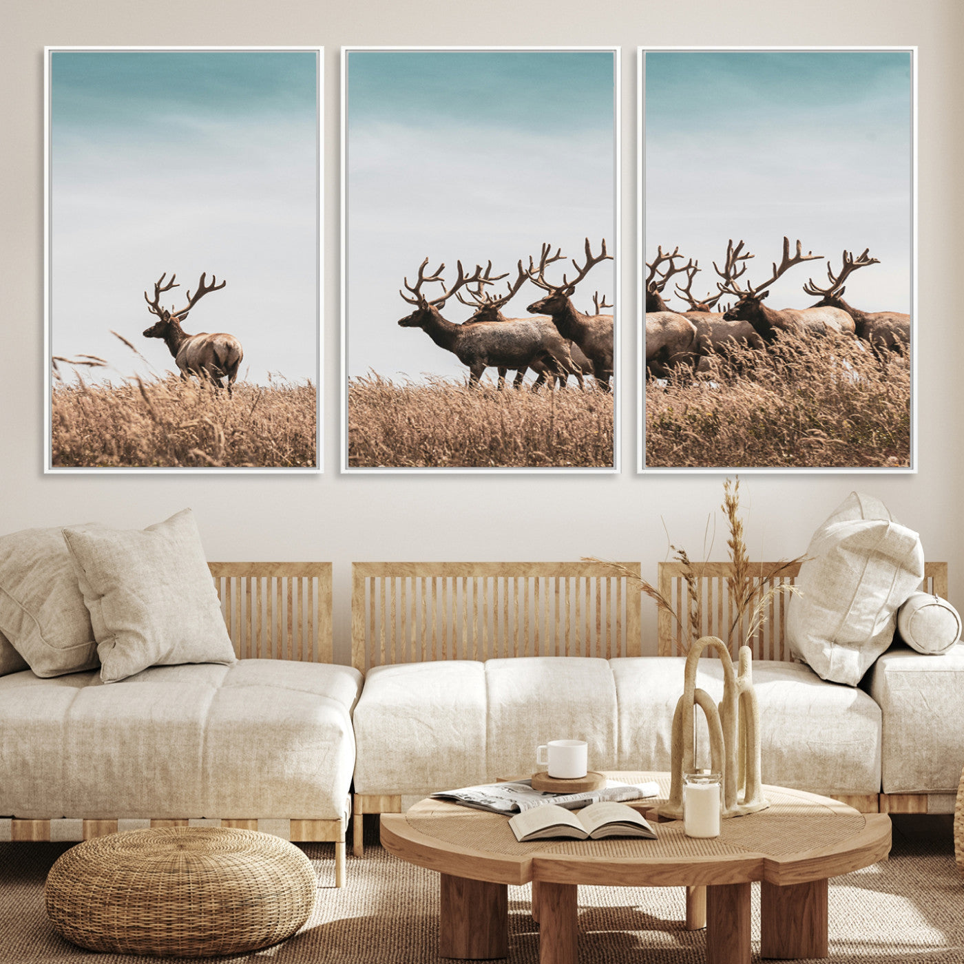 81594705-MGV-CV-36X24-Elk Herd Wall Art Canvas, Antler Canvas Print, Framed Wildlife Photography Art Picture Print, Rustic Nature Print Perfect Rustic Wildlife