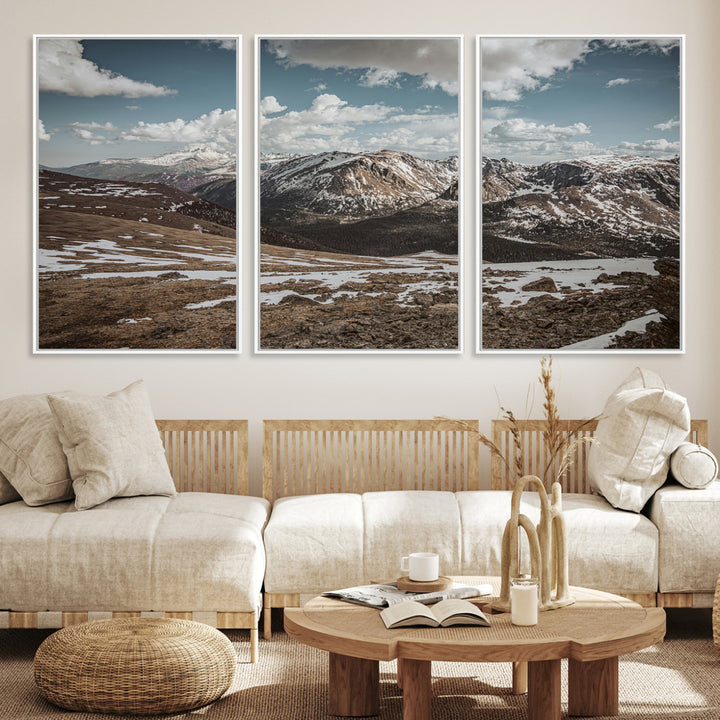 Mountain Landscape Wall Art Canvas Print, Framed Snowy Peaks Art Picture Print, Rugged Highlands Perfect Rustic Adventure Decor Artwork