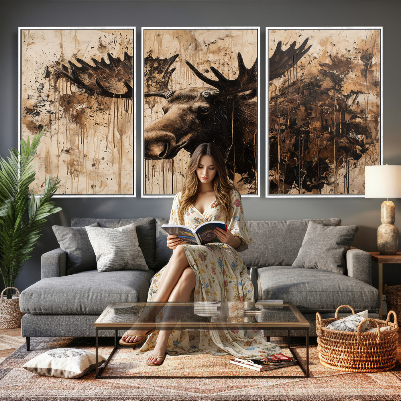 83505059-MGV-CV-36X24 - Moose Canvas Wall Art — Rustic Wildlife Painting Print | Cabin Lodge Decor | Large Animal Wall Art | Moose Gift for Him | Man Cave Art