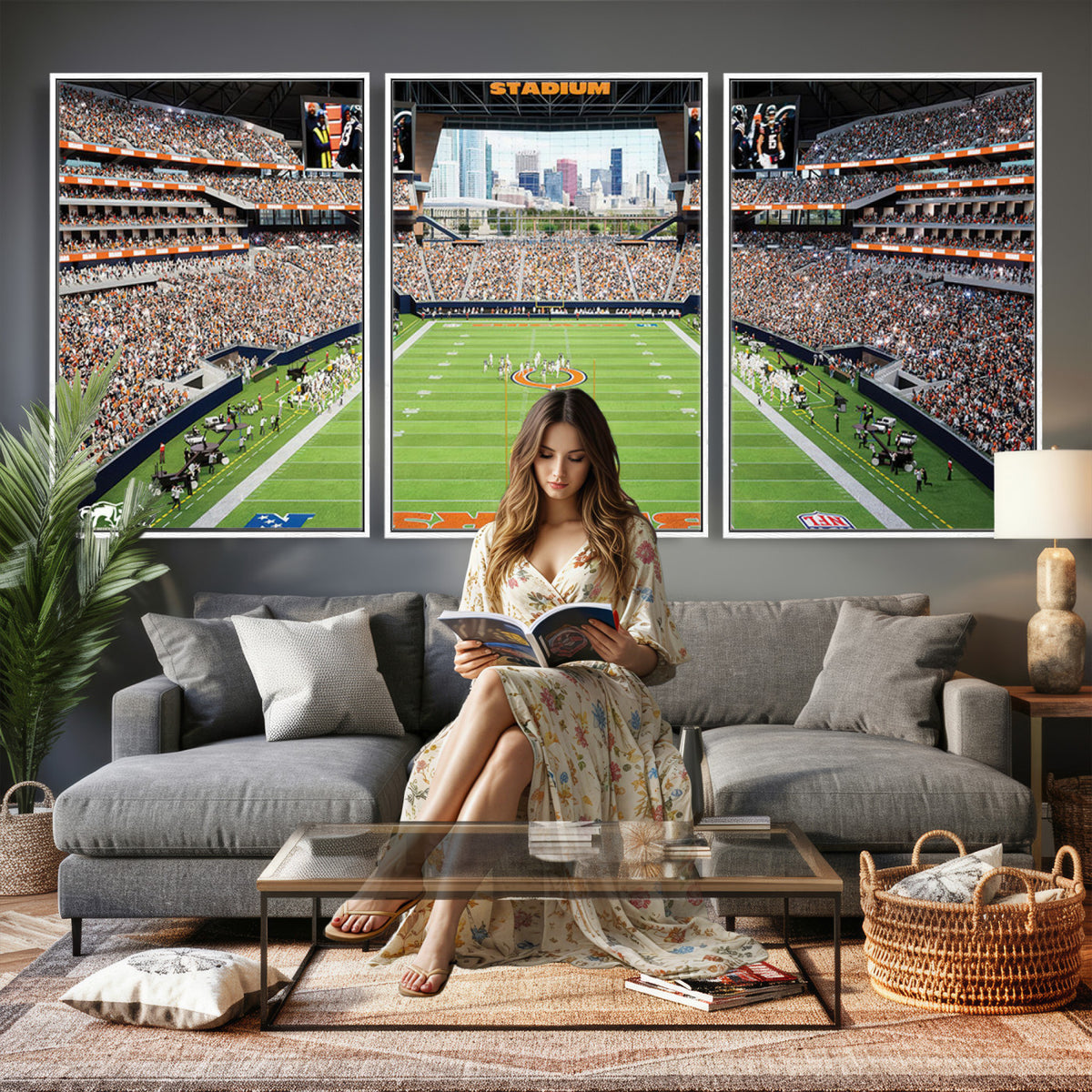 76935553-PAN-FL-20X10 - Chicago Bears Soldiers Field Wall Art Canvas Print, Home Office Wall Decor
