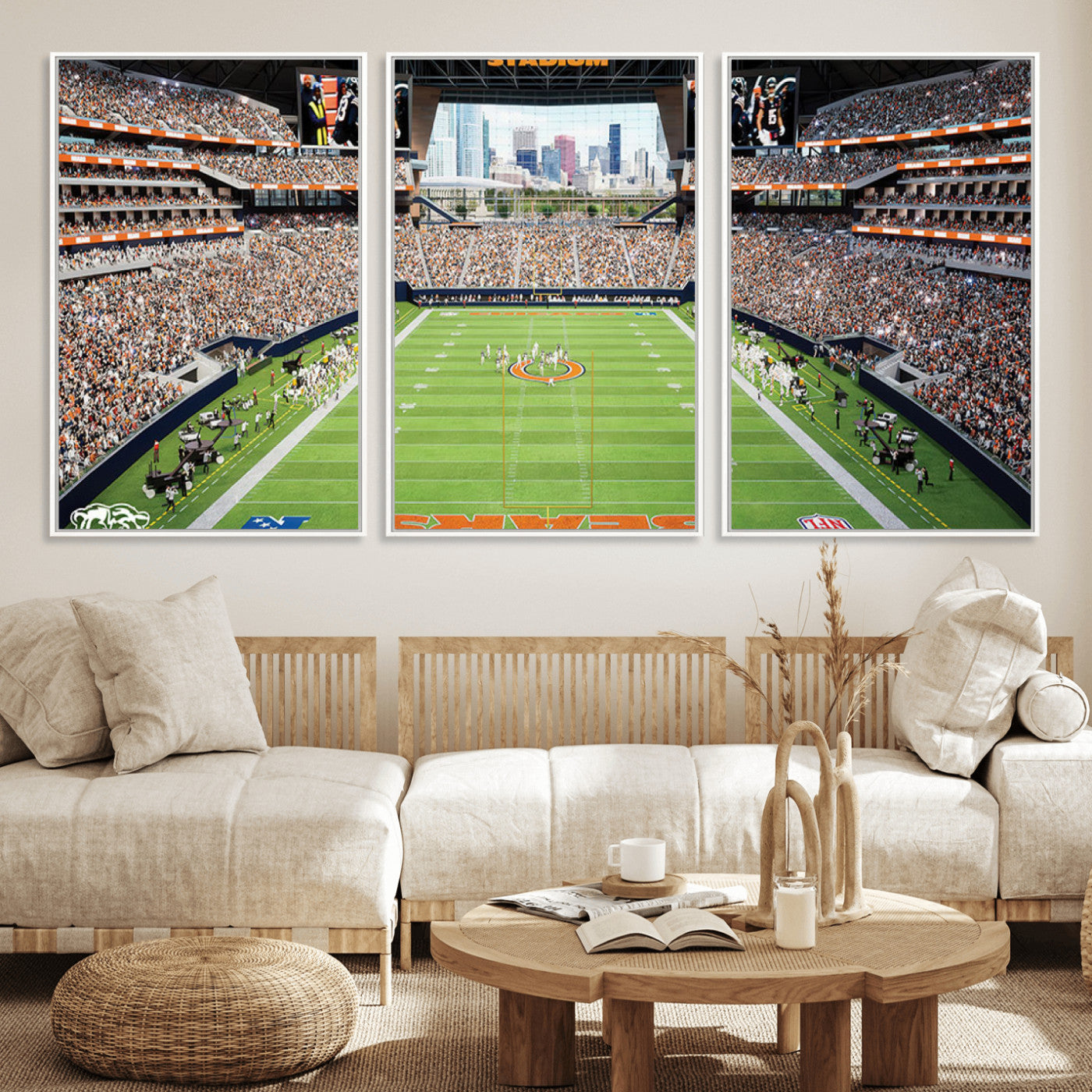 MGV-FC-60X30-3P - Chicago Bears Soldiers Field Wall Art Canvas Print – Framed Football Stadium Artwork for Sports