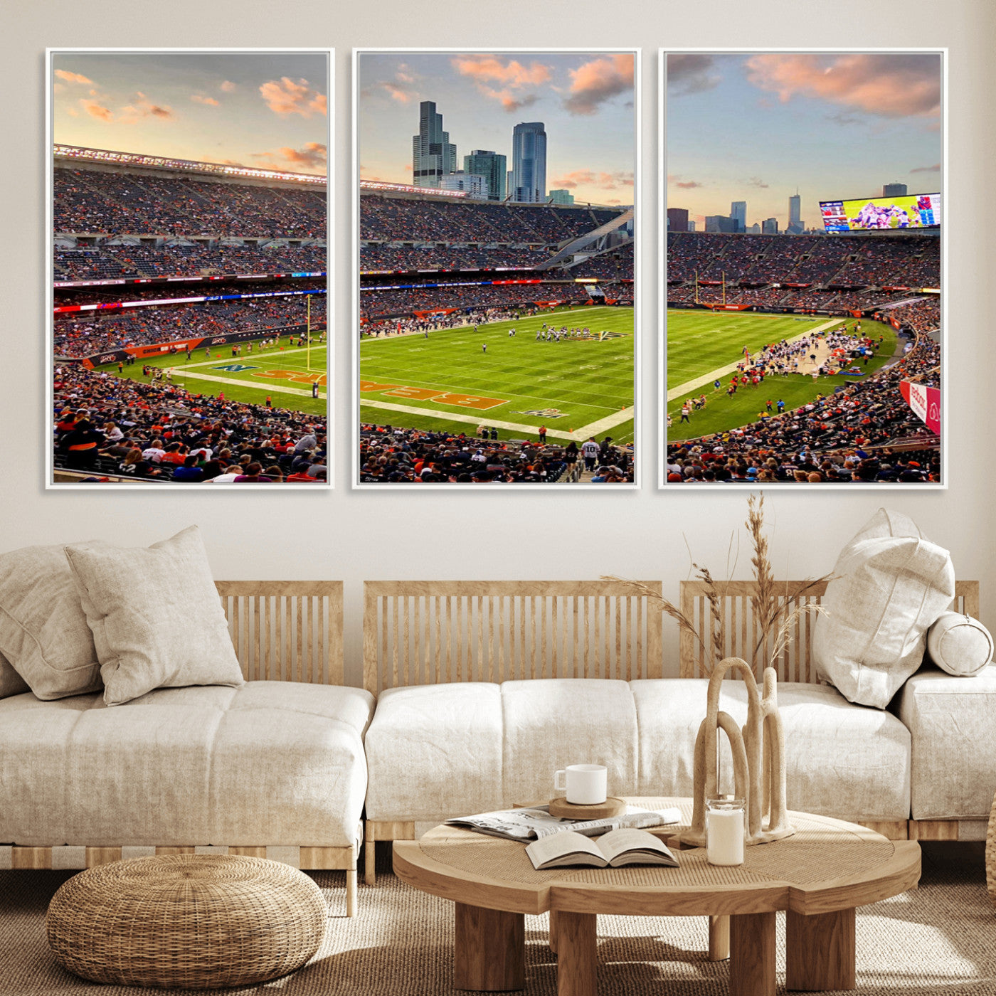 55377093-MGV-FC-60X30-3P_White-Chicago Bears Soldiers Field Wall Art Canvas Print – Framed Football Stadium Artwork for Sports Fans, Soldier Field Skyline Canvas Decor for Game Room or Man Cave