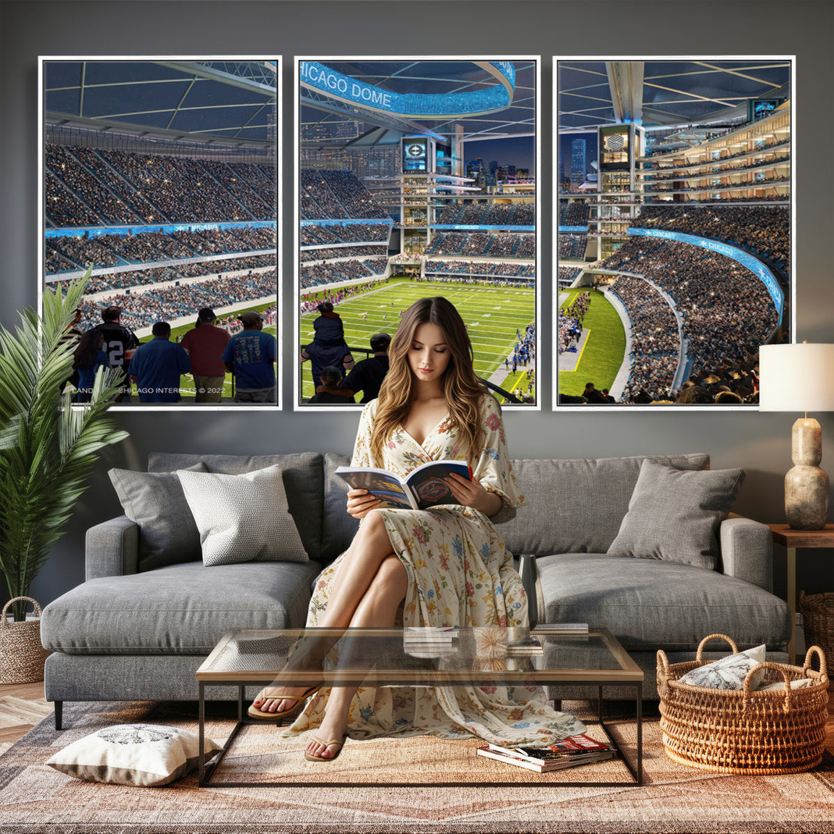 41816511-MGV-CV-36X24 - Chicago Dome Stadium Wall Art Canvas Print, Framed Modern Decor
