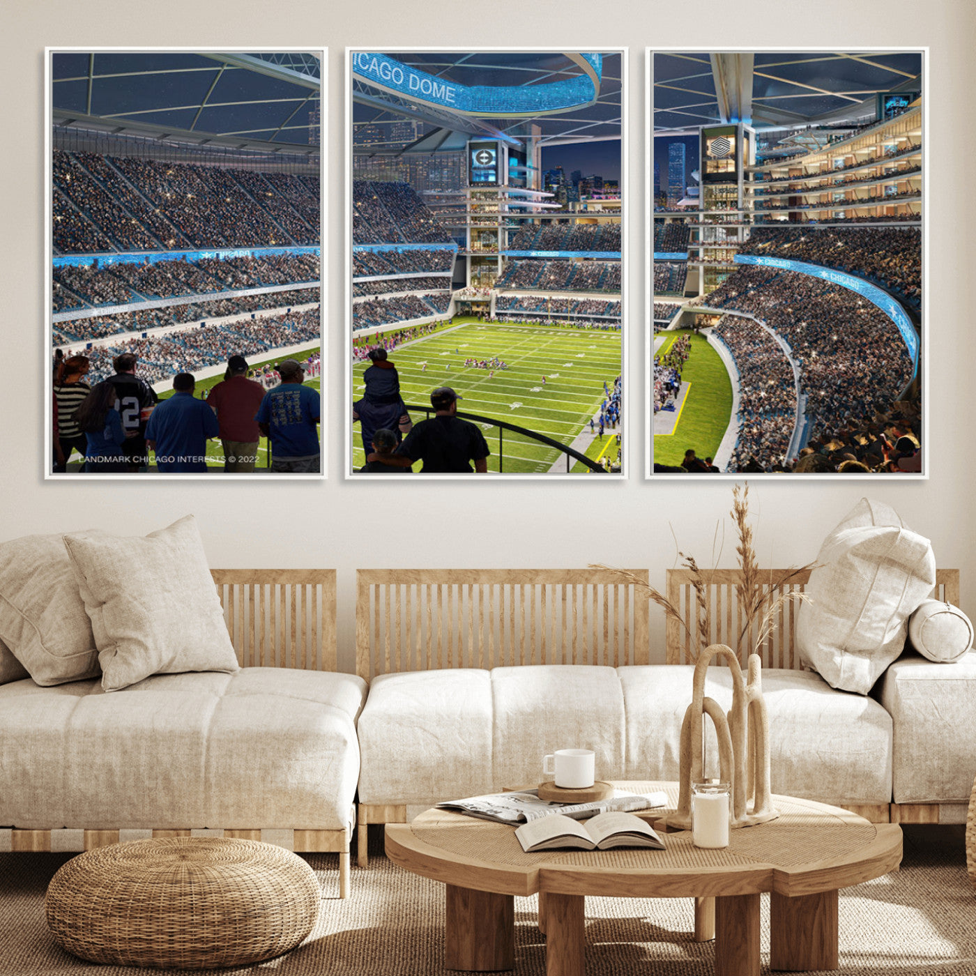 41816511-MGV-CV-36X24-Chicago Bears Soldiers Field Wall Art Canvas Print – Framed Football Stadium Artwork for Sports Fans, Soldier Field Skyline Canvas Decor for Game Room or Man Cave