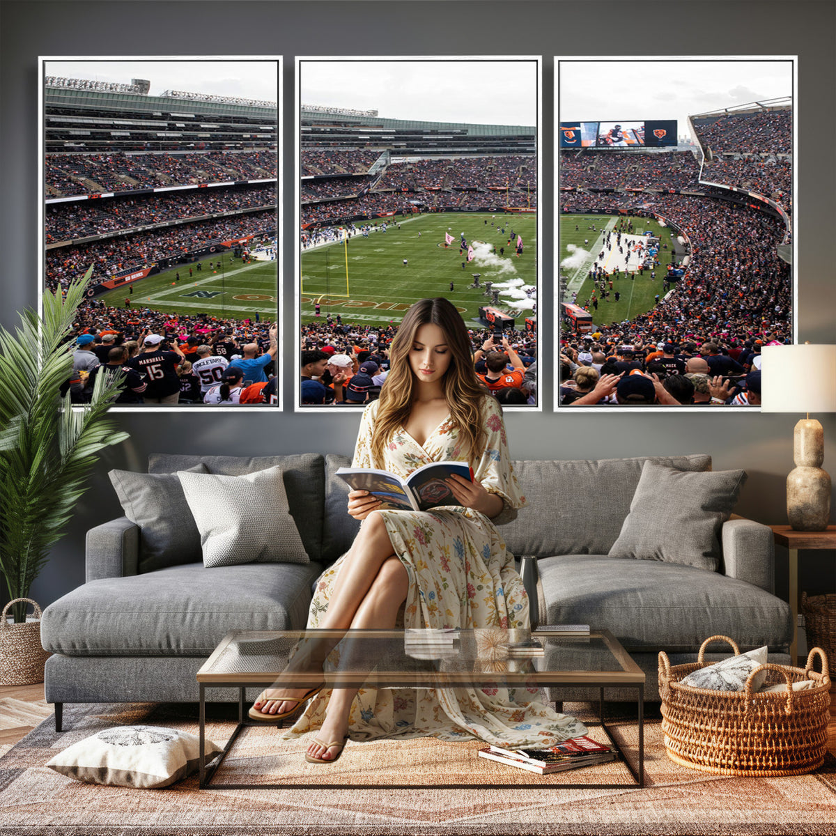 18347149-MGV-CV-36X24 - Chicago Bears Soldier Field Wall Art Canvas Print – Framed Football Stadium Artwork Team Spirit for home, office