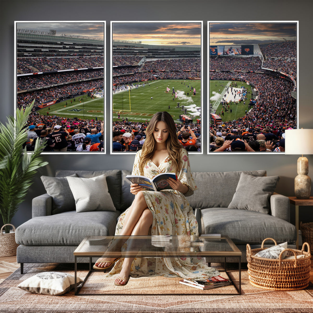 87578930-PAN-FL-20X10 - Chicago Bears Soldiers Field Wall Art Canvas Print, Home Bar Wall Decor