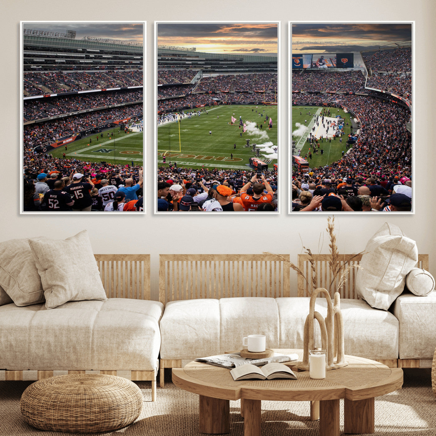 87578930-MGV-CV-36X24-Chicago Bears Soldiers Field Wall Art Canvas Print – Framed Football Stadium Artwork for Sports Fans, Soldier Field Skyline Canvas Decor for Game Room or Man Cave