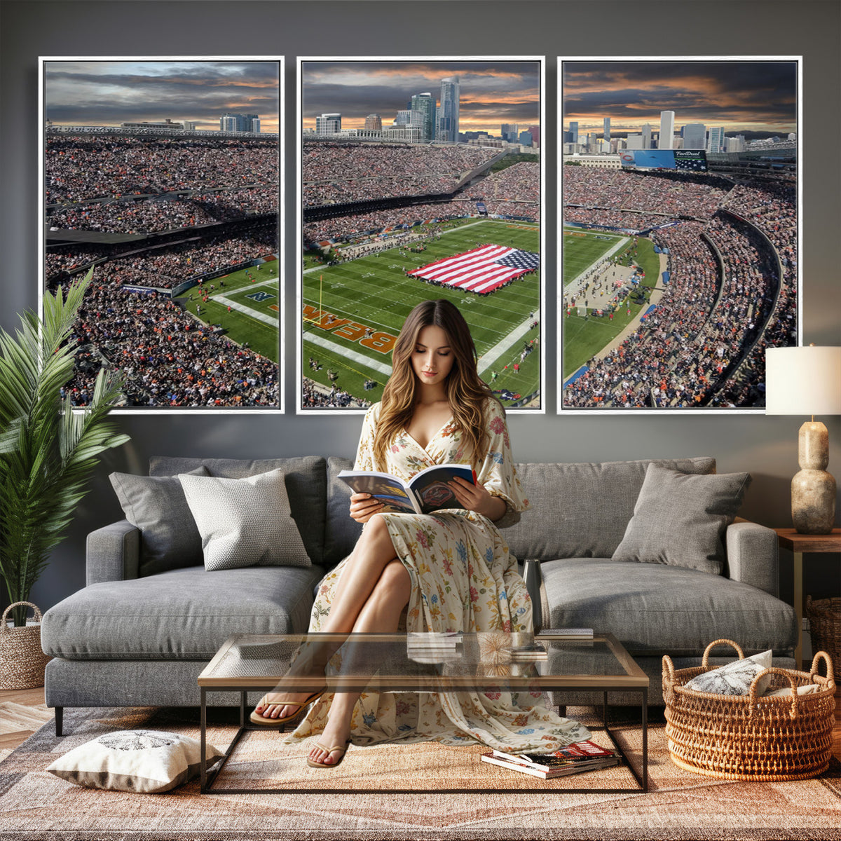 98106777-PAN-FL-20X10 - Chicago Bears Soldiers Field Wall Art Canvas Print, Extra Large Game Room Wall Decor