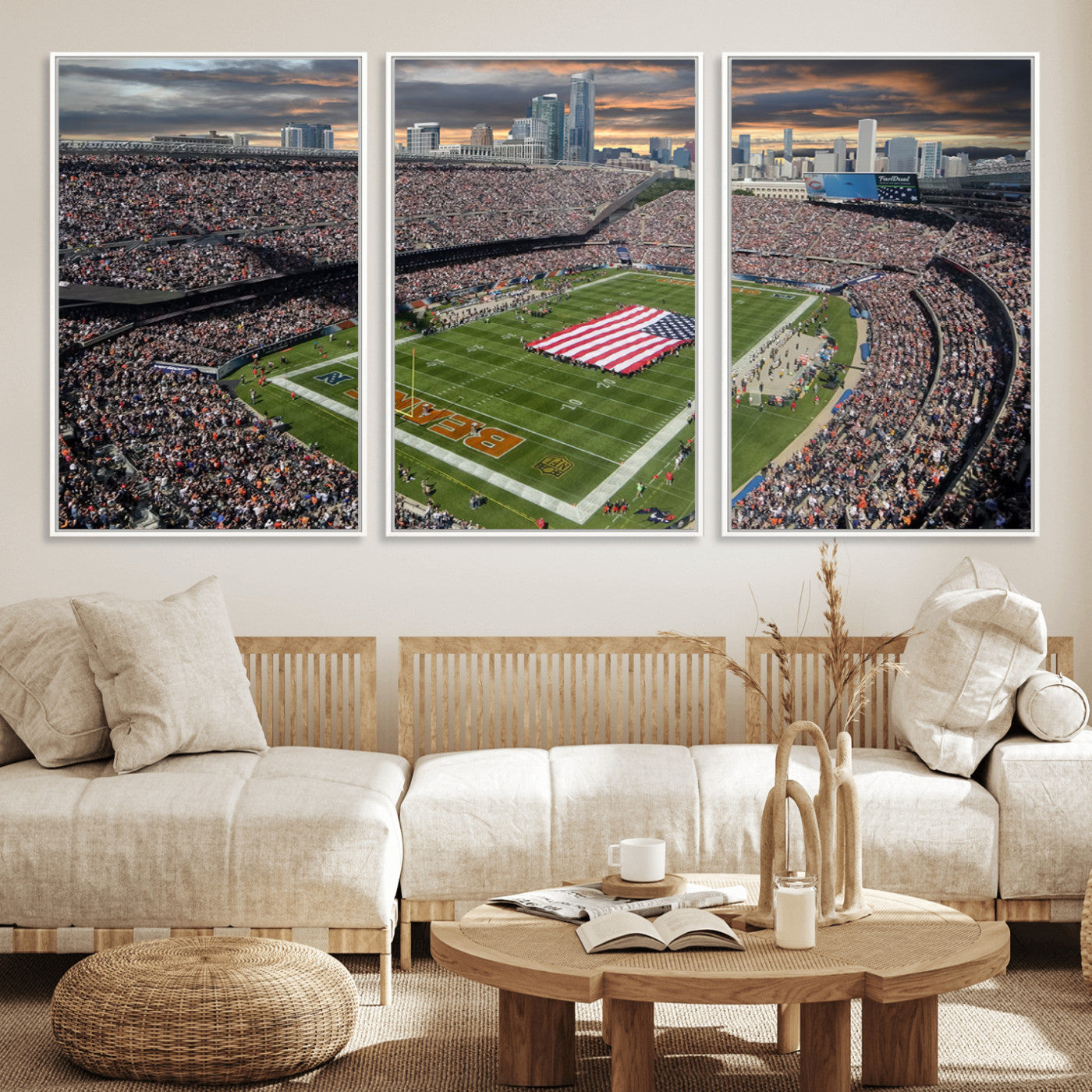 MGV-FC-60X30-3P - Chicago Bears Soldiers Field Wall Art Canvas Print – Framed Football Stadium Artwork for Sports