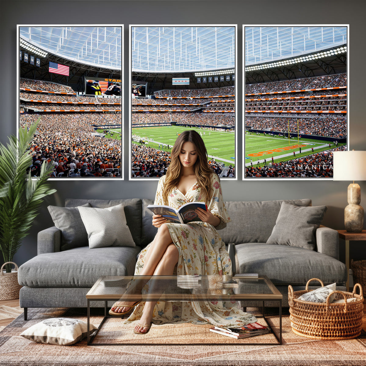 32530647-PAN-FL-20X10 - Chicago Bears Soldiers Field Wall Art Canvas Print, Framed and Ready to Hang
