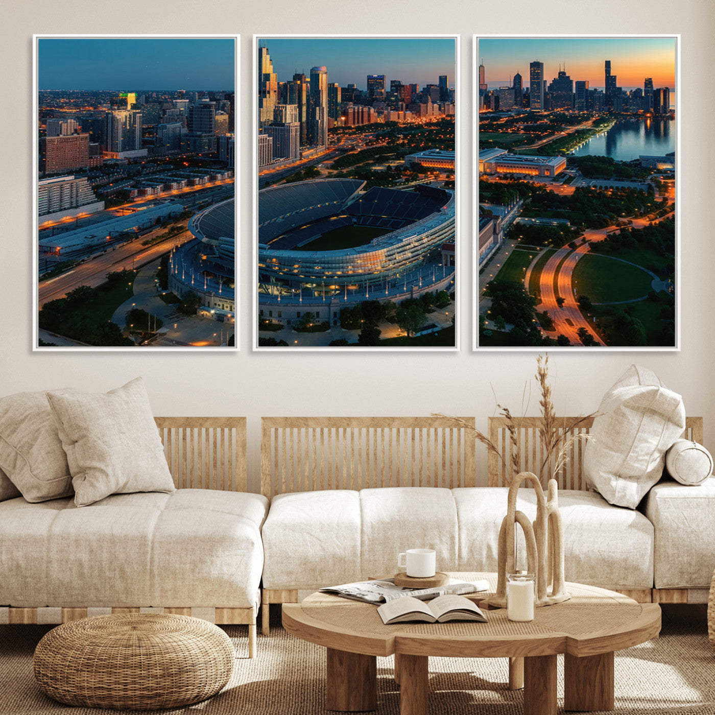36690345-MGV-CV-36X24-Chicago Bears Soldiers Field Wall Art Canvas Print – Framed Football Stadium Artwork for Sports Fans, Soldier Field Skyline Canvas Decor for Game Room or Man Cave