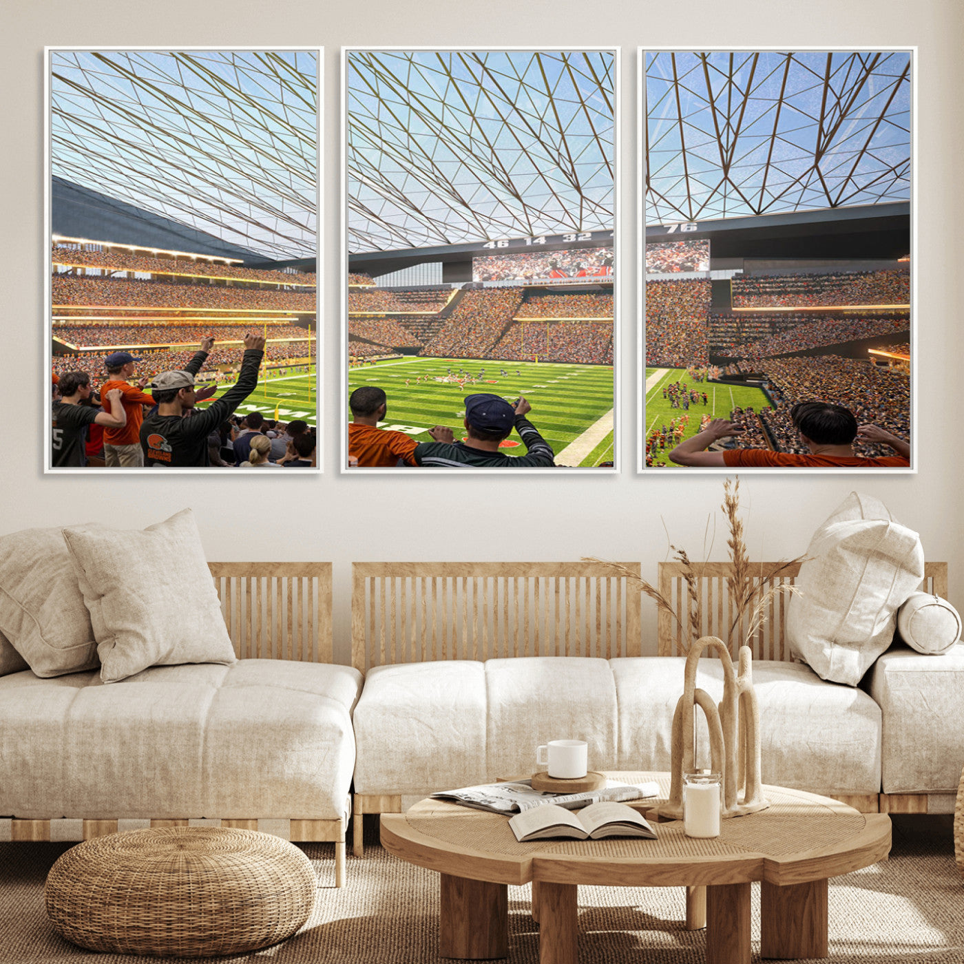 81960112-MGV-CV-36X24-Cleveland Browns Stadium Wall Art Canvas Print – Framed Football Artwork Featuring Cleveland Skyline and Browns Stadium, Perfect for Man Cave or Game Room Decor