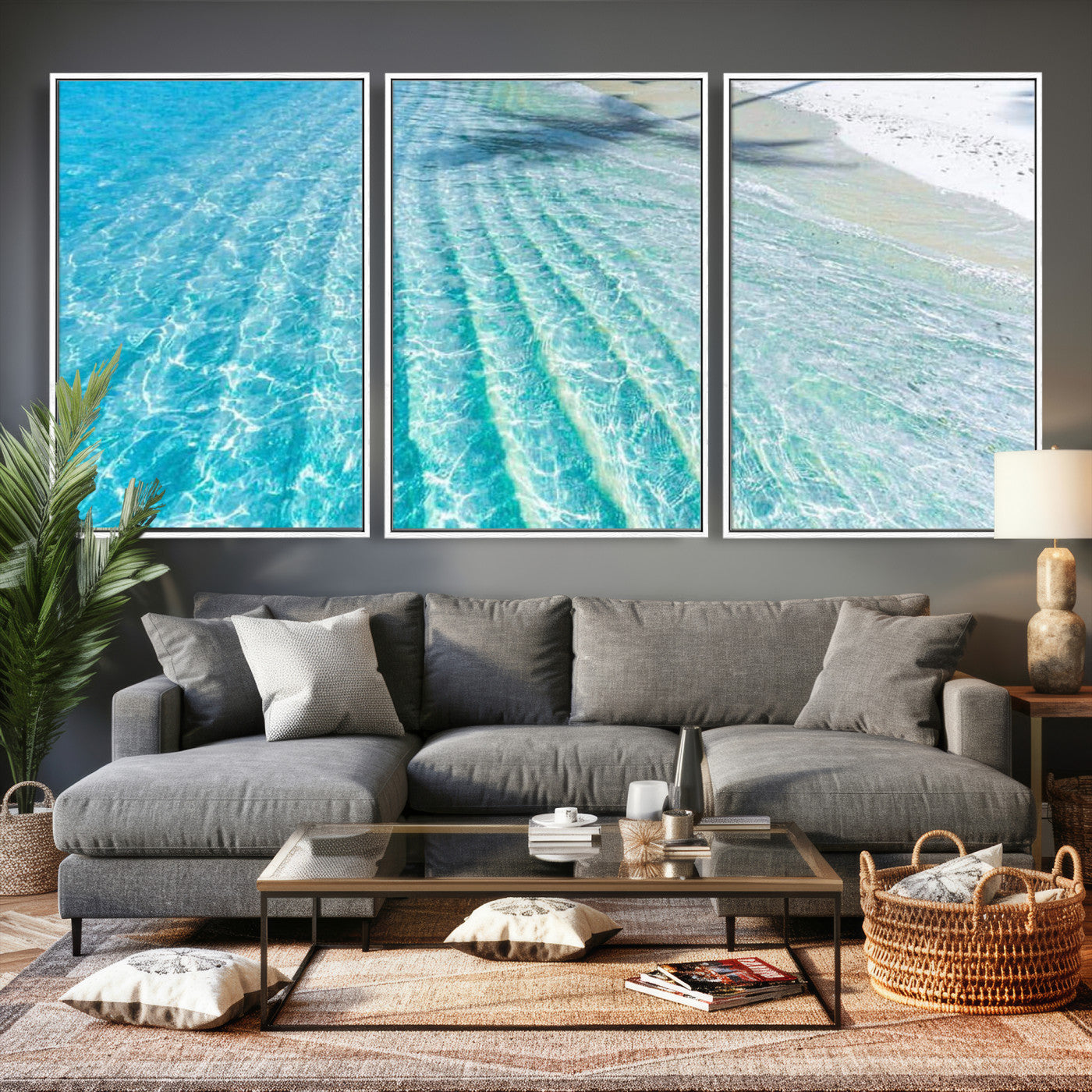 46233906-MGV-CV-36X24 - Serene Clear Blue Ocean Water Canvas Wall Art – Soft White Sand Shore Coastal Print for Home Decor, Relaxation, and Tranquil Vibes