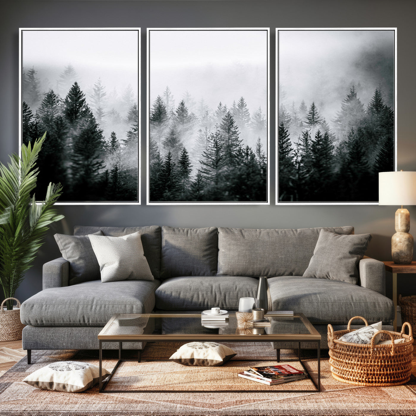 87750525-MGV-CV-36X24 - Foggy Forest Wall Art Canvas Print – Mountain Woodland Landscape Photography for Minimal Nature Home Decor