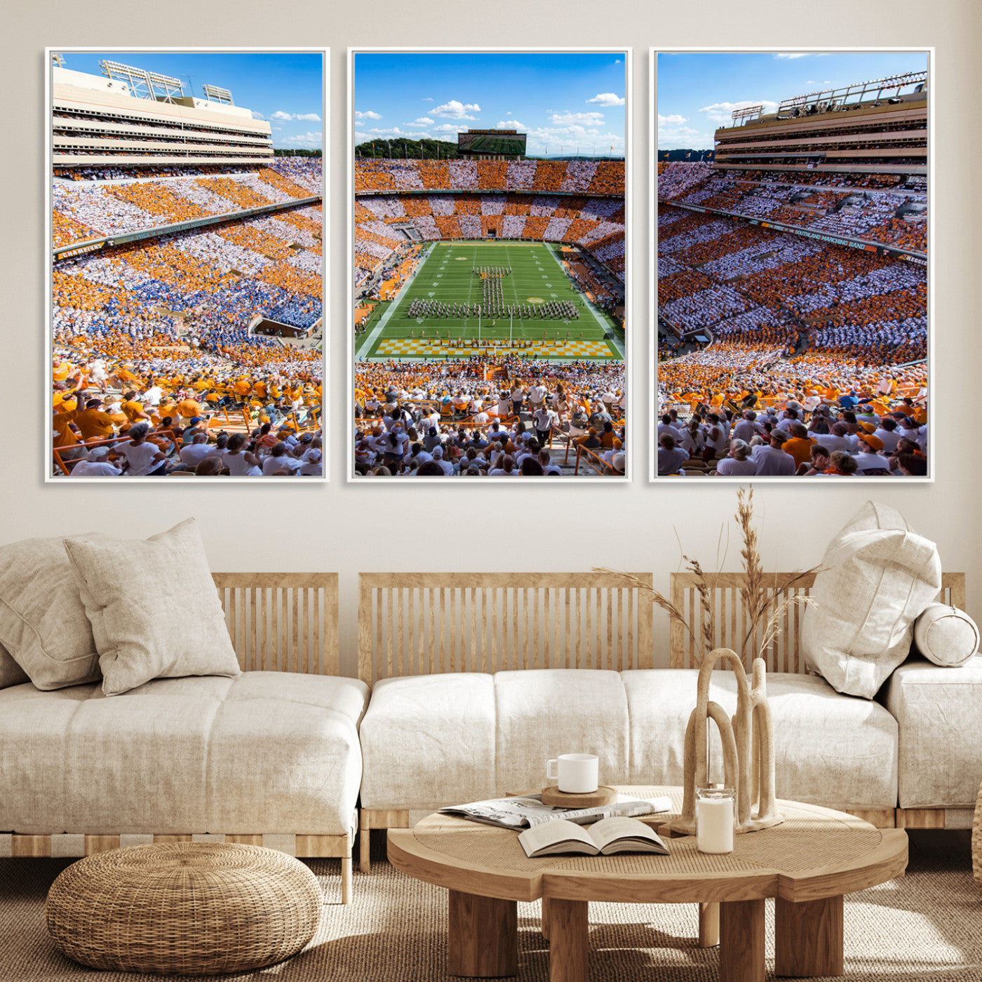 77097951-MGV-FC-60X30-3P - Tennessee Neyland Stadium Wall Art, Sports Arena Canvas Print, Panoramic Stadium Canvas Artwork for Home, Office