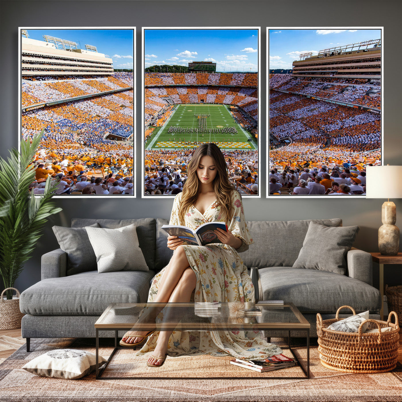 77097951-MGV-CV-36X24 - Tennessee Neyland Stadium Wall Art – Checkerboard Game Day Panoramic Canvas Print, College Football Decor for Home, Office, or Man Cave