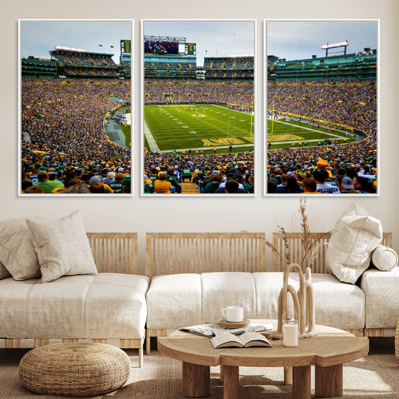 GBP101-MGV-FC-60X30-3P - Green Bay Packers Lambeau Field Stadium Wall Art Canvas Print, Iconic NFL Football Stadium Artwork, Wisconsin Sports Home Decor