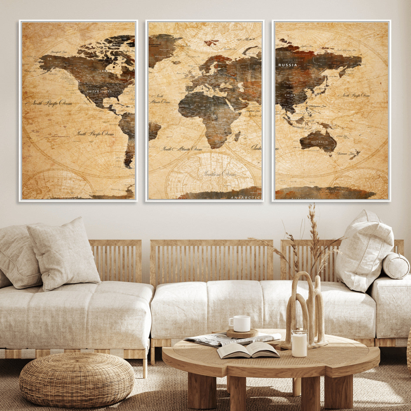 14542905-MGV-FC-60X30-3P - Push Pin World Map Canvas Print – Travel Tracker Wall Art for Couples, Perfect Anniversary Gift for Home or Office Decor