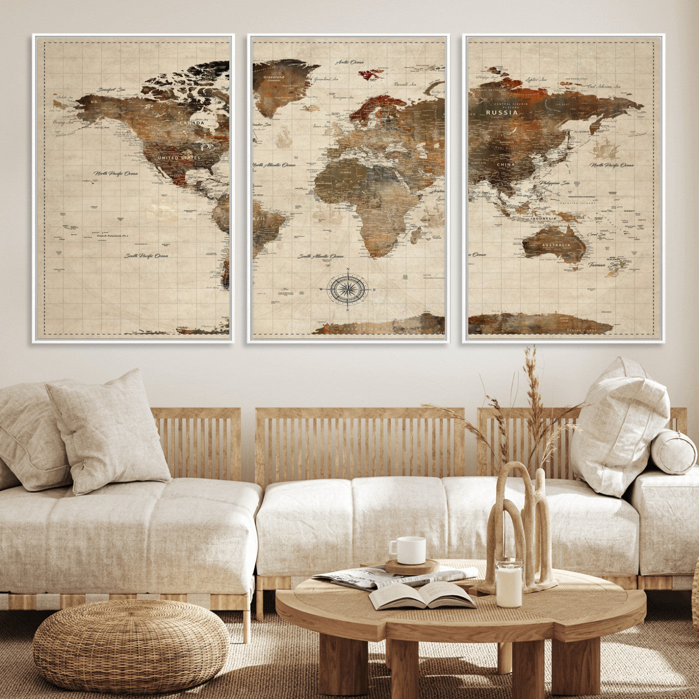 23610090-MGV-CV-36X24 - World Map Wall Art Canvas Print, Modern Decorative Framed Map Artwork Prints for Living Room, Office, Bedroom Wall Decor